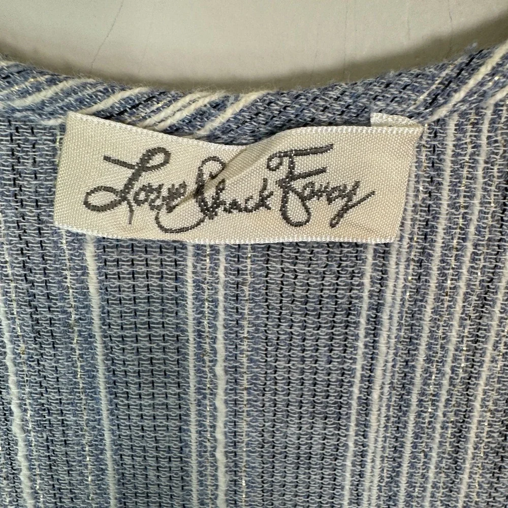 Love Shack Fancy Mini Dress Striped Sleeveless Tank Blue White Size Small Ruffle